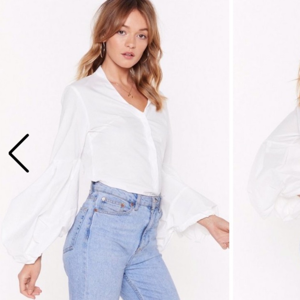 BALLOON SLEEVE WHITE BUTTON UP